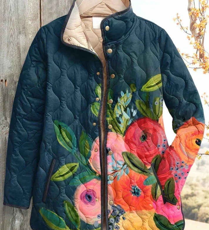 Wilma™ | Steppjacke mit Blüten auf Marine