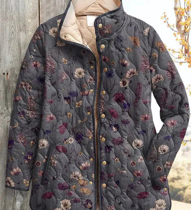 Mechthild™ | Steppjacke mit Blütenmuster in Grau